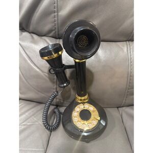 DecoTel Black Rotary Dial Candlestick Desk Phone Model 200327400